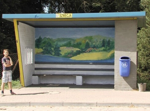 Spływ kajakowy na przystanku - grafika