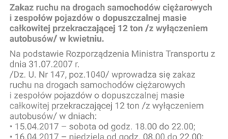 Zakaz ruchu dla samochodów ciężarowych