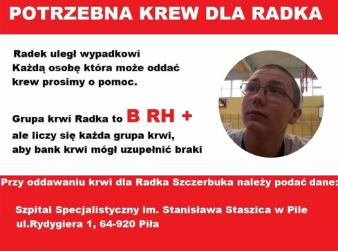 Potrzebna krew dla Radka - studenta PWSZ - grafika