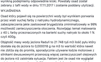Zielona farba w jeziorze. Oświadczenie firmy