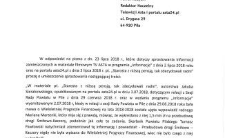 "Starosta z niższą pensją..." sprostowanie