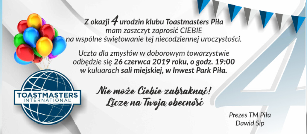 Pilski klub Toastmasters obchodzi 4 urodziny
