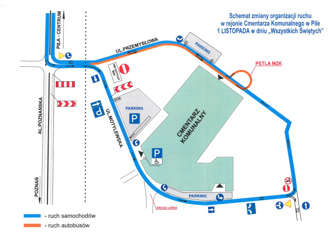 Wszystkich Świętych w Pile - organizacja ruchu - grafika