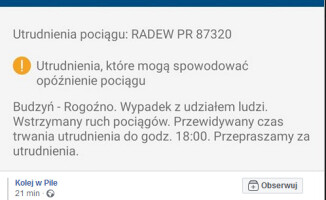 Pociąg relacji Piła - Poznań potrącił pieszego. Ruch wstrzymany 