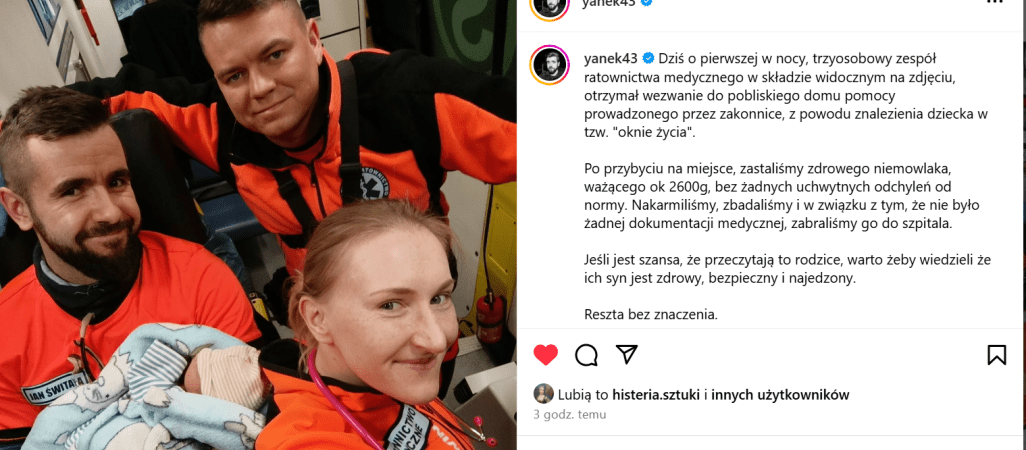 Dziecko w oknie życia. Poruszający wpis pilanina