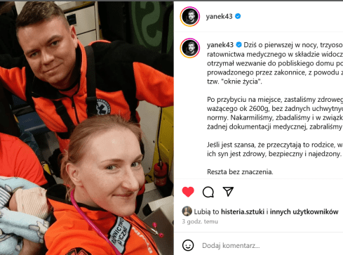 Dziecko w oknie życia. Poruszający wpis pilanina - grafika