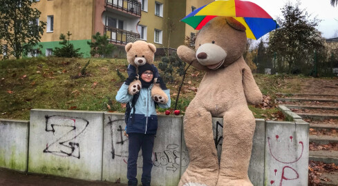 Pluszowy Miś siedzi sobie przy moście w Pile - VIDEO  - grafika