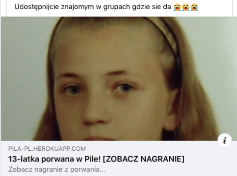 "13-latka porwana w Pile". To kolejne oszustwo! - grafika