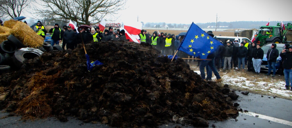 Wysypali obornik na drogę, zniszczyli też flagę unijną - VIDEO