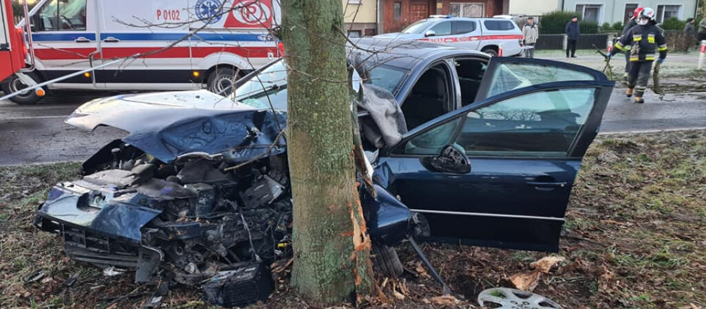 32-latek w szpitalu. Wjechał w drzewo - ZDJĘCIA 