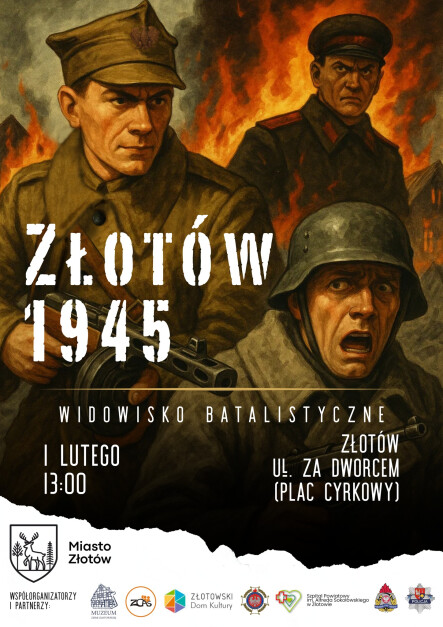 Walki o Złotów 1945.  Widowisko batalistyczne - grafika